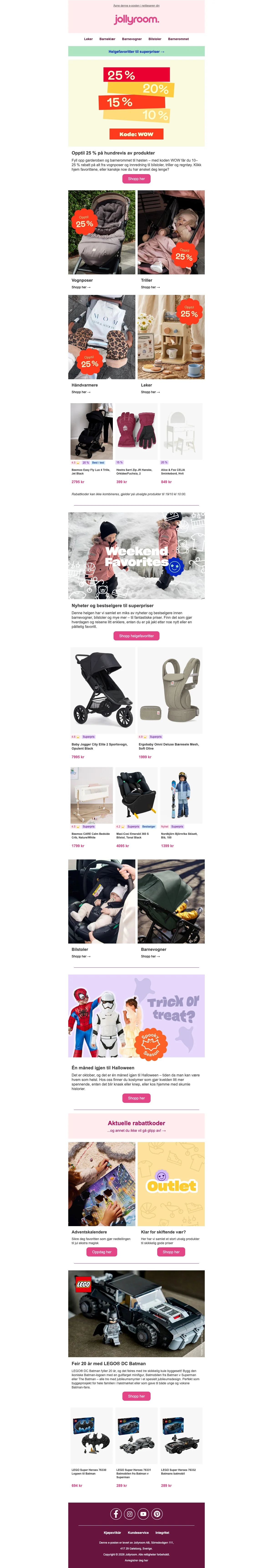 Bevis på rabattkode - Jollyroom - 10-25 % rabatt på barneklær, vogner og tilbehør