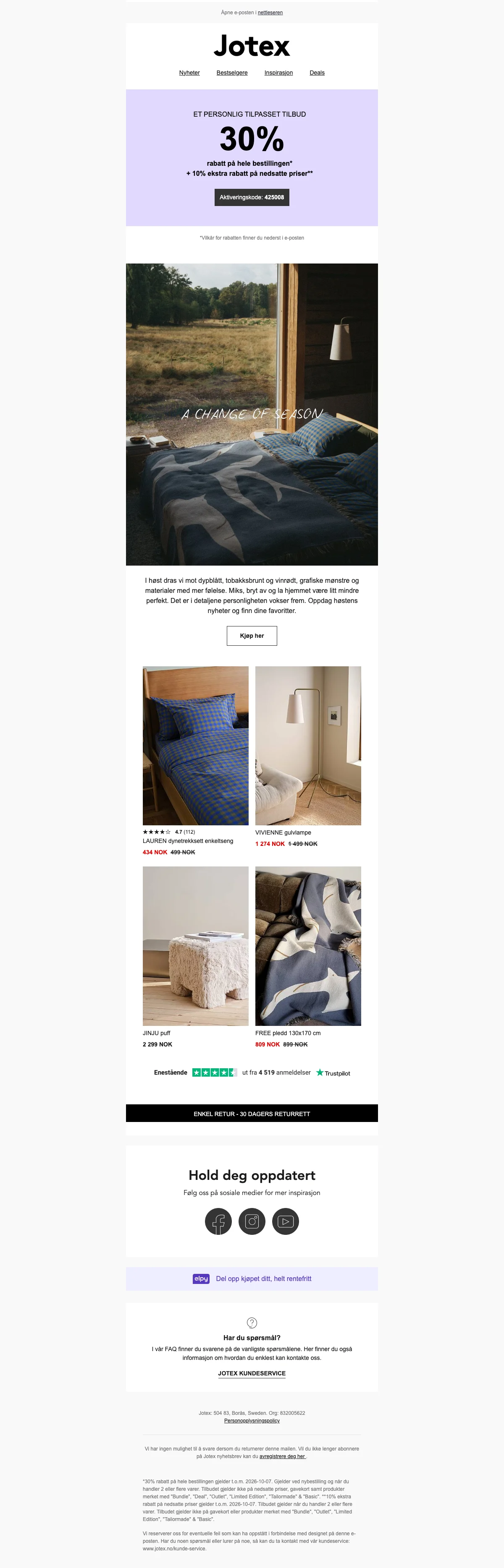 Bevis på rabattkode - Jotex - Rabattkode: [[30 % rabatt]] og 10 % ekstra på nedsatte varer