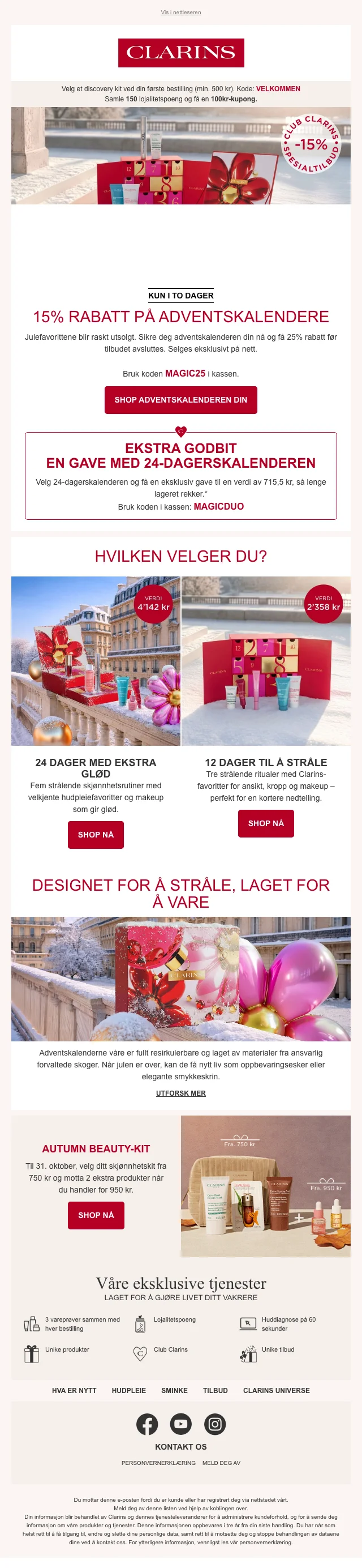 Bevis på rabattkode - Clarins - Rabattkode: [[25% rabatt]] på adventskalendere eksklusivt på nett