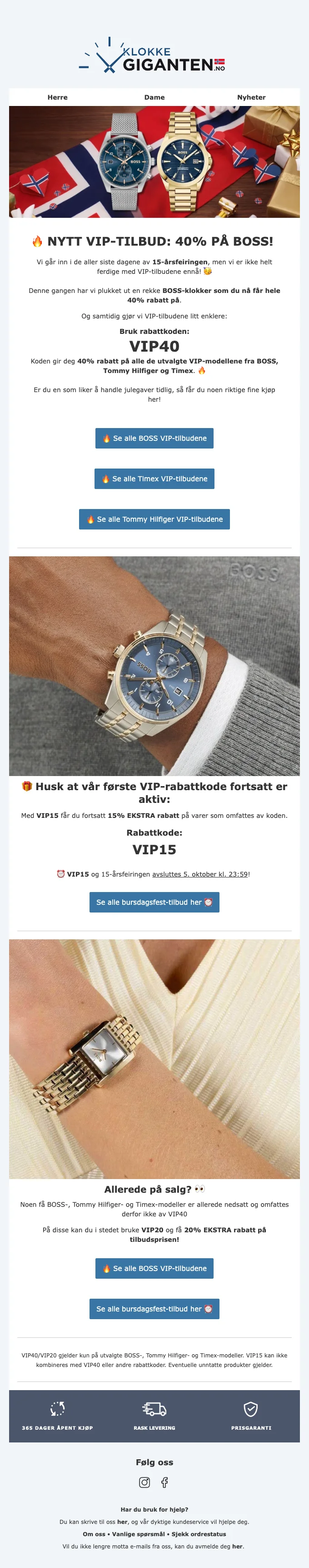 Bevis på rabattkode - Klokkegiganten - 40 % rabatt på utvalgte klokker, VIP-tilbud