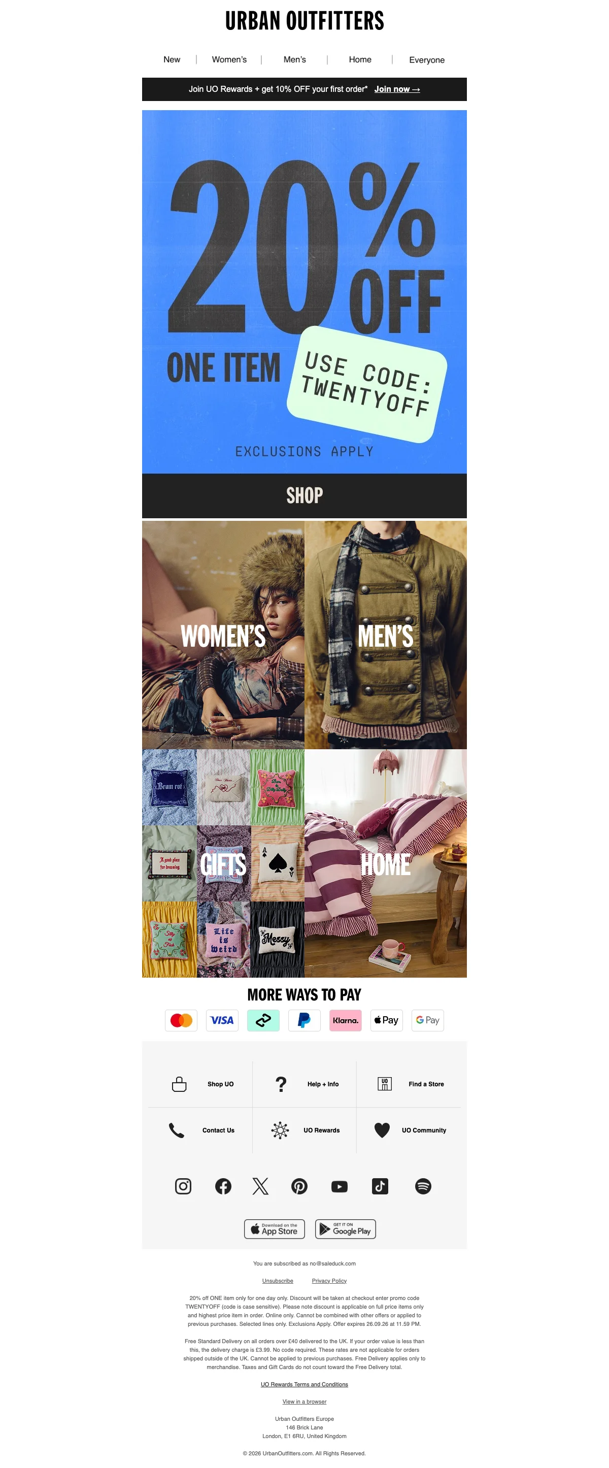 Bevis på rabattkode - Urban Outfitters - Rabattkode: [[20% rabatt]] på ett produkt fra ønskelisten
