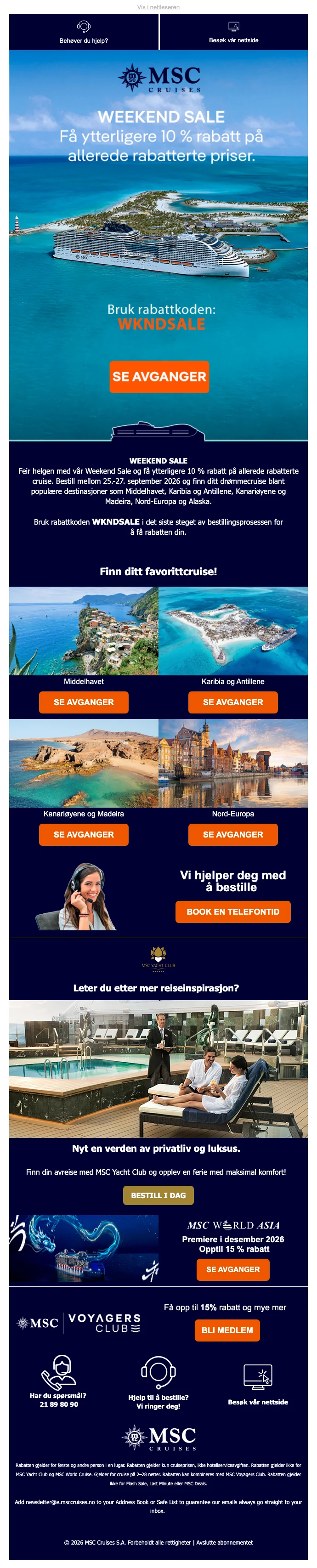 Bevis på rabattkode - MSC Cruises - 10 % ekstra rabatt på [[nedsatte cruiseavganger]]