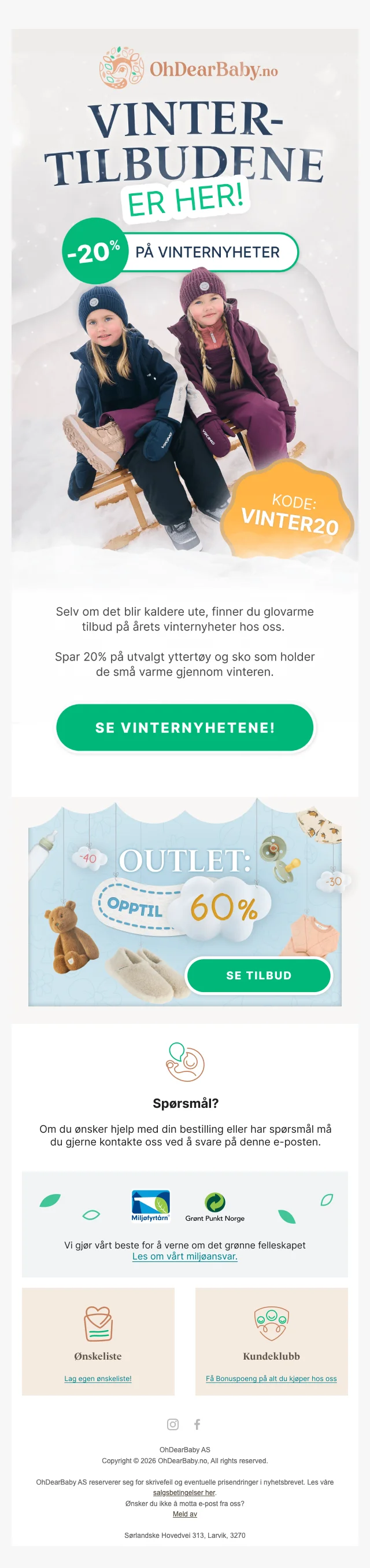 Bevis på rabattkode - Ohdearbaby - Rabattkode: 20 % på vinternyheter i nettbutikken
