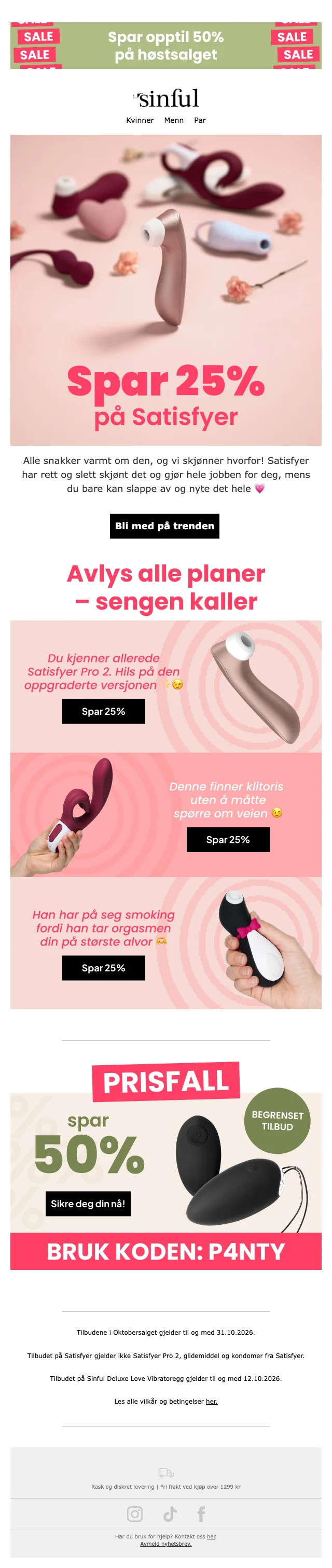 Bevis på rabattkode - Sinful - Rabatt: 25 % på utvalgte produkter under oktobersalget