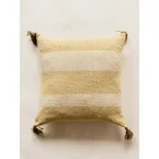 Putetrekk med dusker - gul og naturhvit - 60x60cm