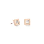 Earrings square stainlees steel rose gold & crystal