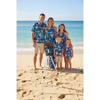 Family Matching Vacation Set Tropical Floral Print Shirt or Halter Dresses for Dad, Mom, Kids & Baby, Perfect for Summer Holidays & Family Photos Deep Blue