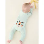 Bamboo Baby Boy / Girl Childlike Animal Pattern 2-way Zipper Footie Green