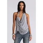 Alisia Backless Button Halter Top