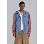 Checked Button-Up Hooded Shirt