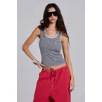 Eye Contact Vest Top With Eyelets in Stripe