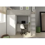 Loftseng med garderobeskap og skrivebord - Hvit 90x200