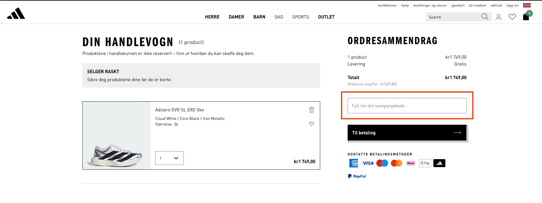 Slik bruker du rabattkoden - adidas