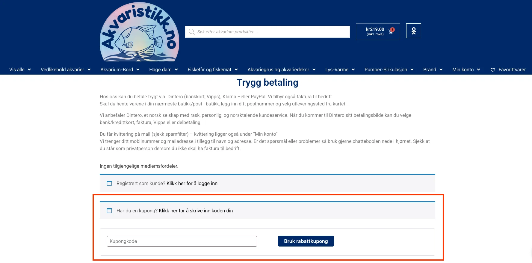 Slik bruker du rabattkoden - Akvaristikk