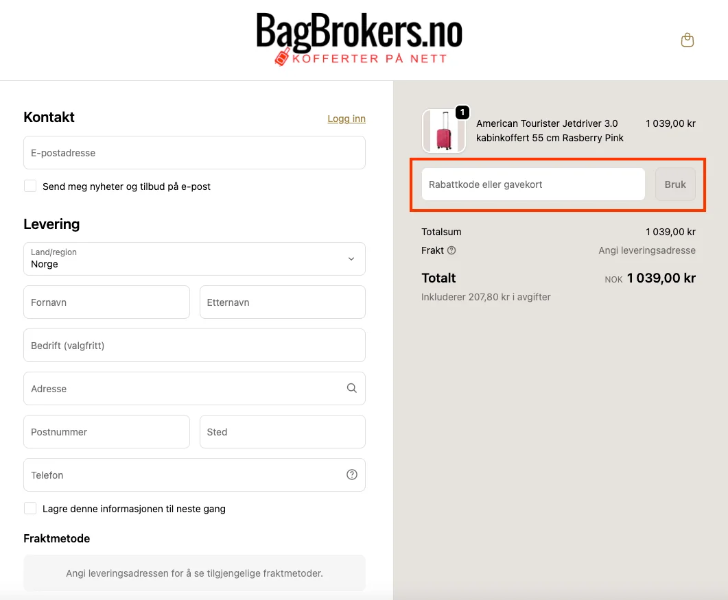 Slik bruker du rabattkoden - bagbrokers