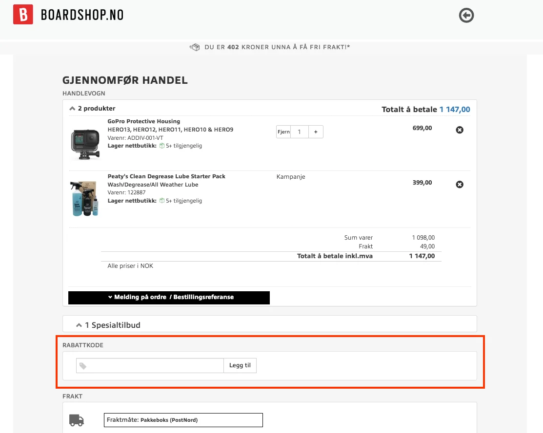 Slik bruker du rabattkoden - Boardshop