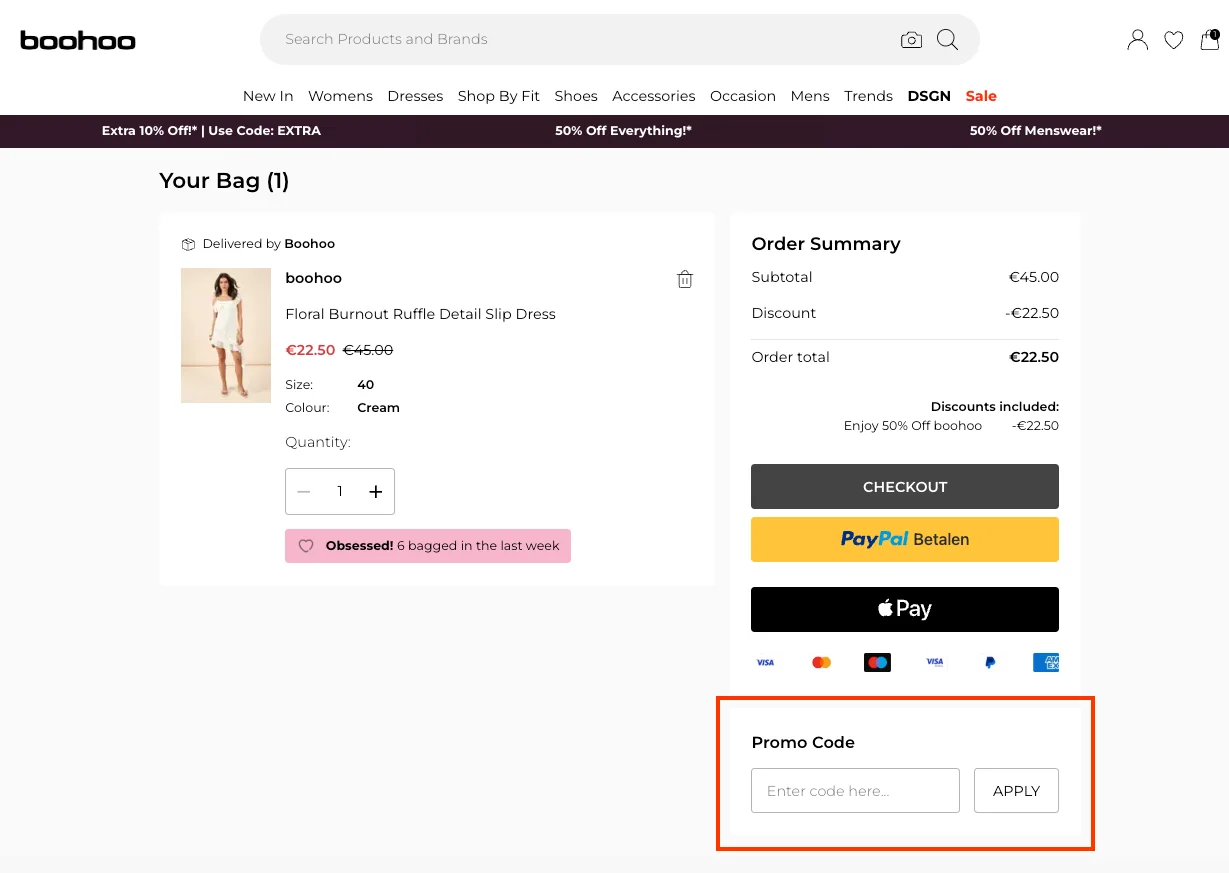 Slik bruker du rabattkoden - Boohoo