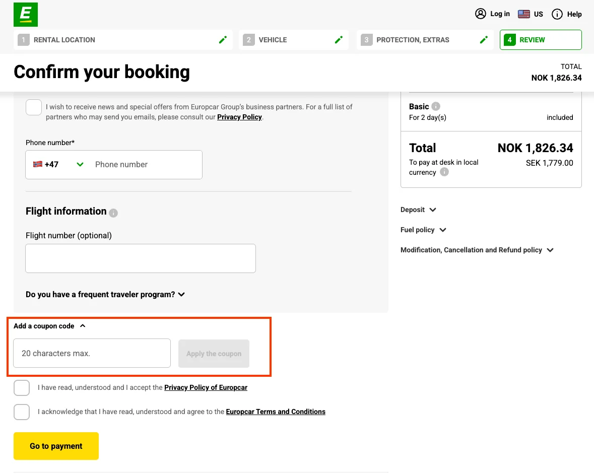 Slik bruker du rabattkoden - Europcar
