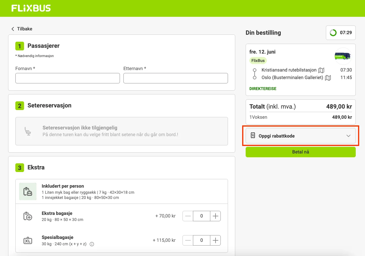 Slik bruker du rabattkoden - Flixbus