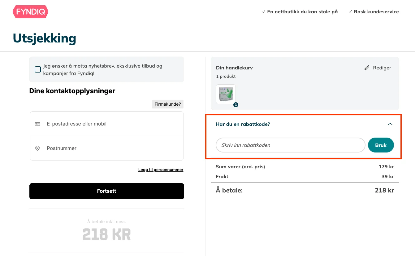 Slik bruker du rabattkoden - Fyndiq