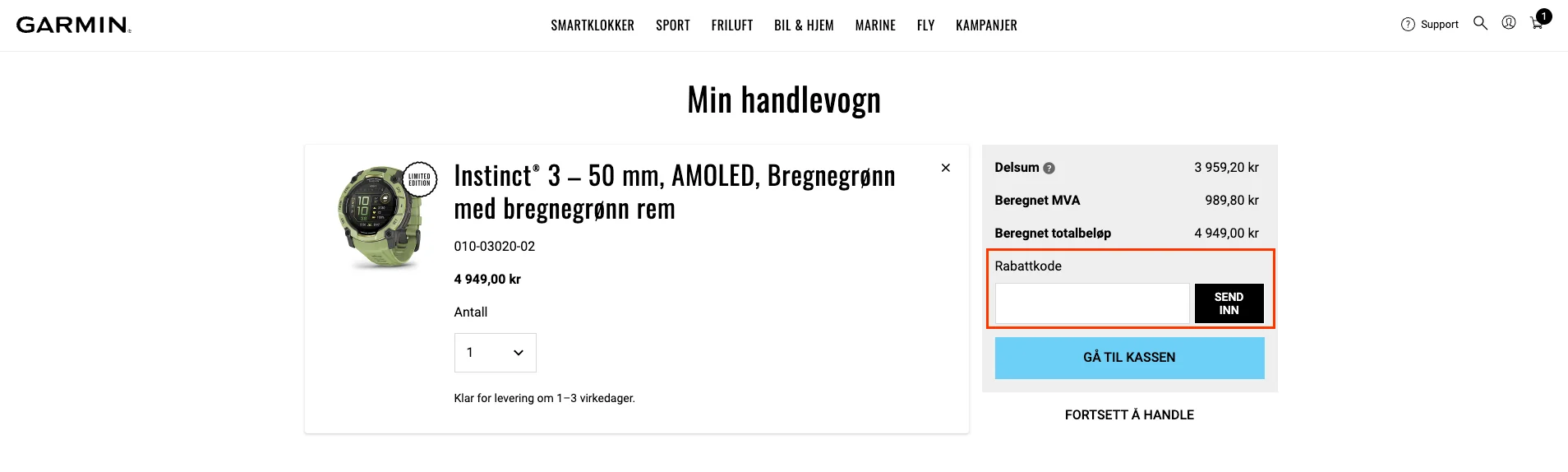 Slik bruker du rabattkoden - Garmin