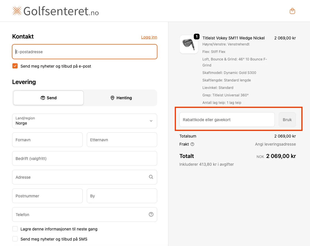 Slik bruker du rabattkoden - Golfsenteret