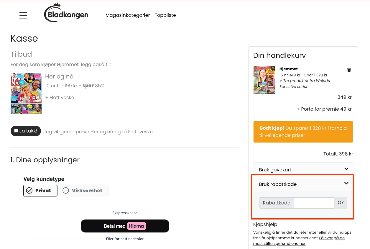 Slik bruker du rabattkoden - Hjemmet