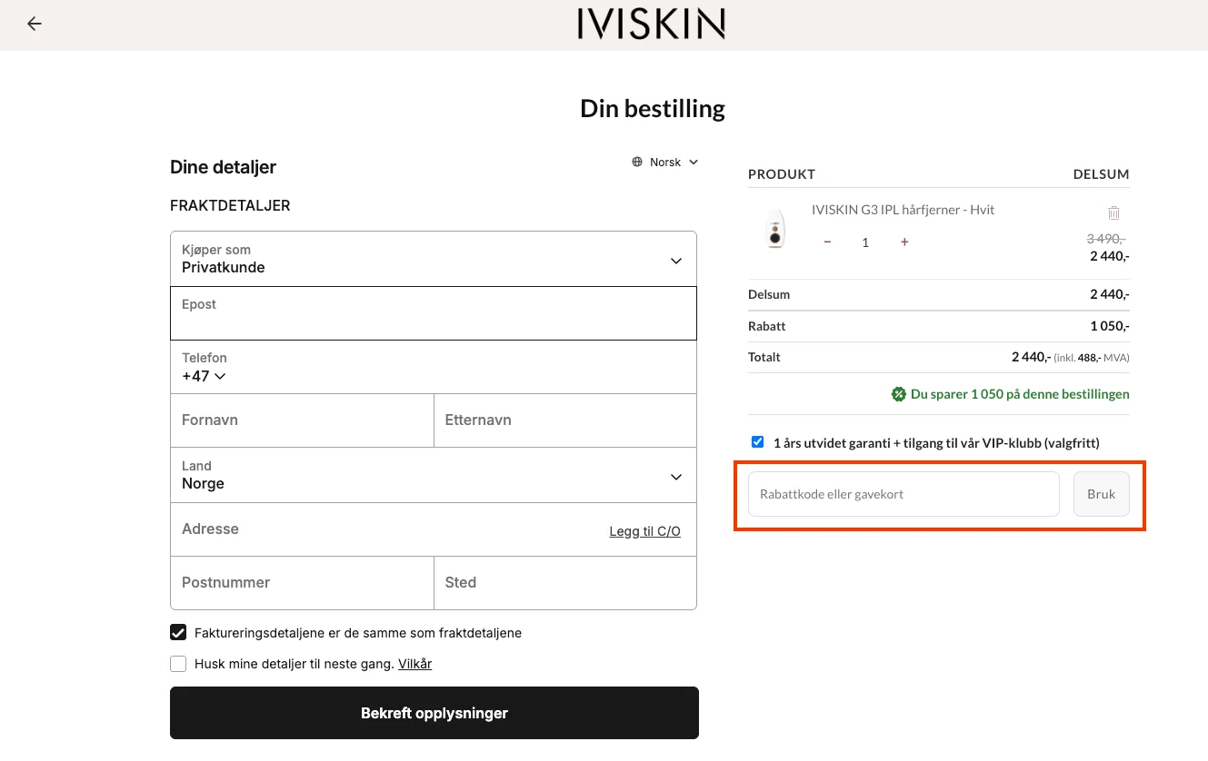 Slik bruker du rabattkoden - iviskin