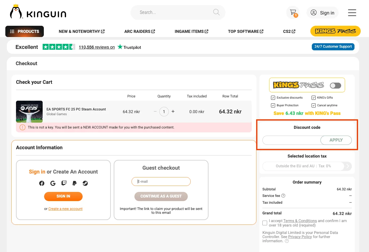 Slik bruker du rabattkoden - Kinguin