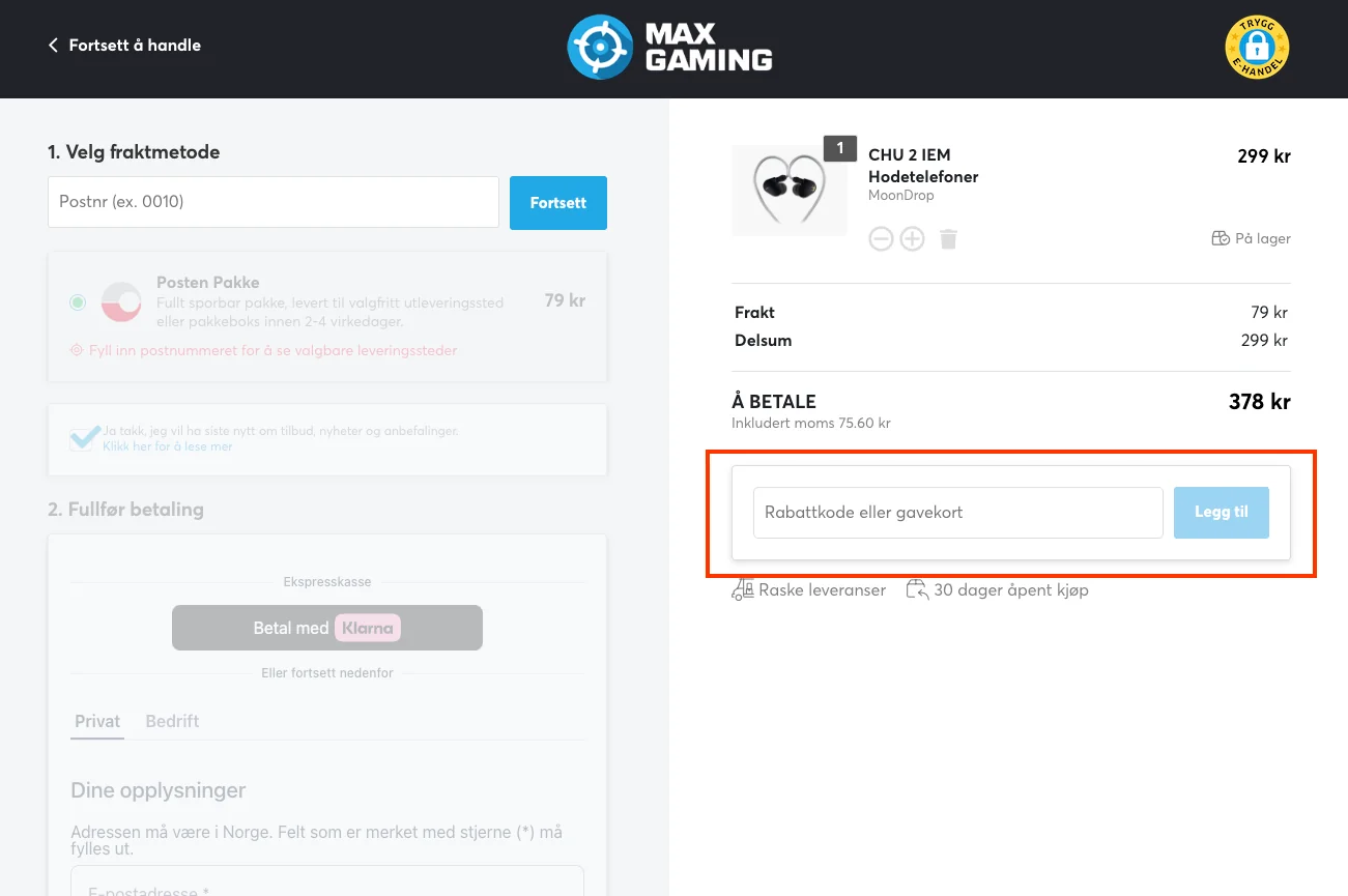 Slik bruker du rabattkoden - Maxgaming