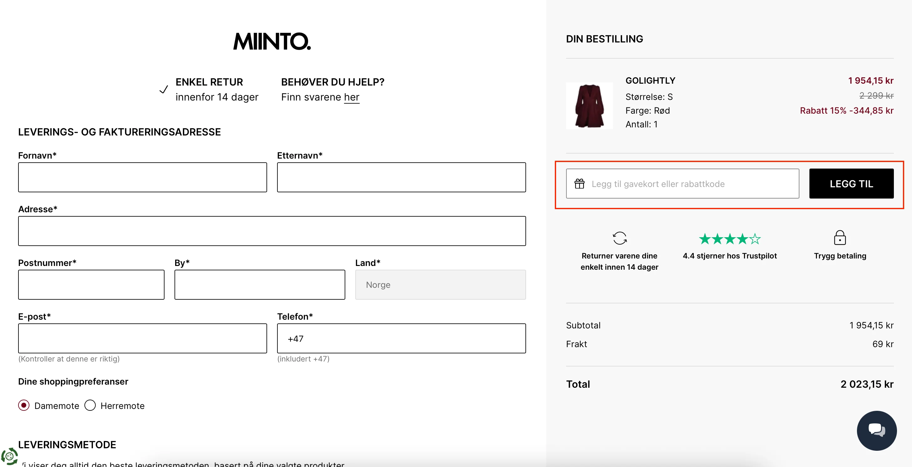 Slik bruker du rabattkoden - Miinto