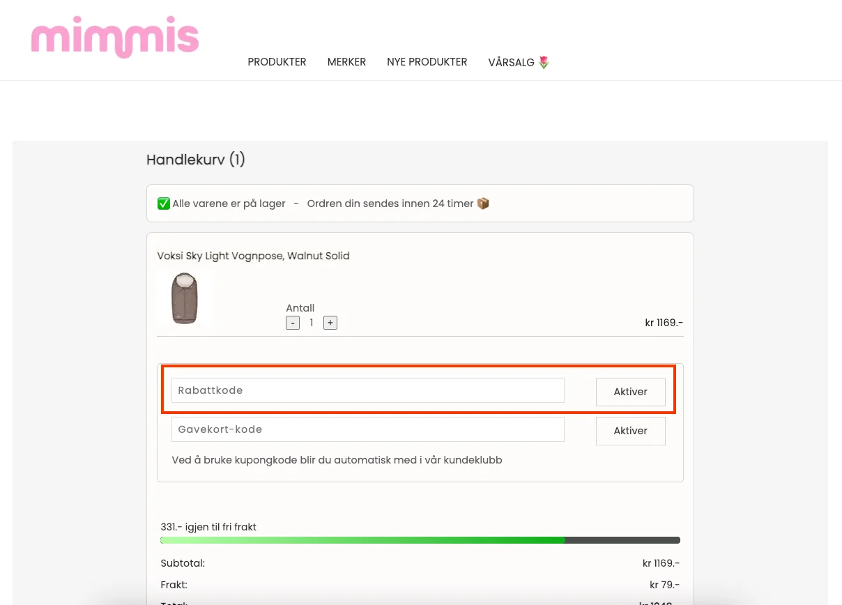 Slik bruker du rabattkoden - Mimmis