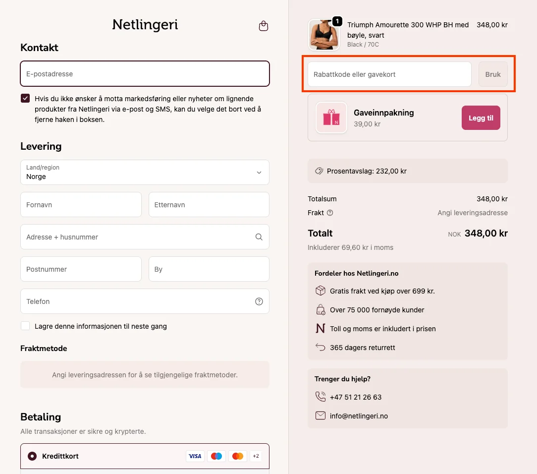 Slik bruker du rabattkoden - Netlingeri