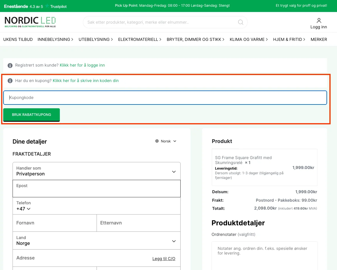 Slik bruker du rabattkoden - nordic led