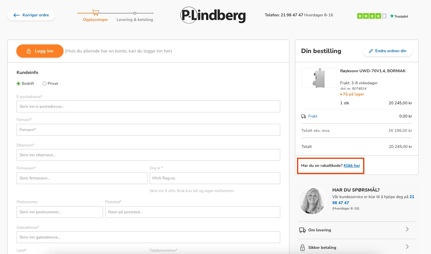 Slik bruker du rabattkoden - P Lindberg