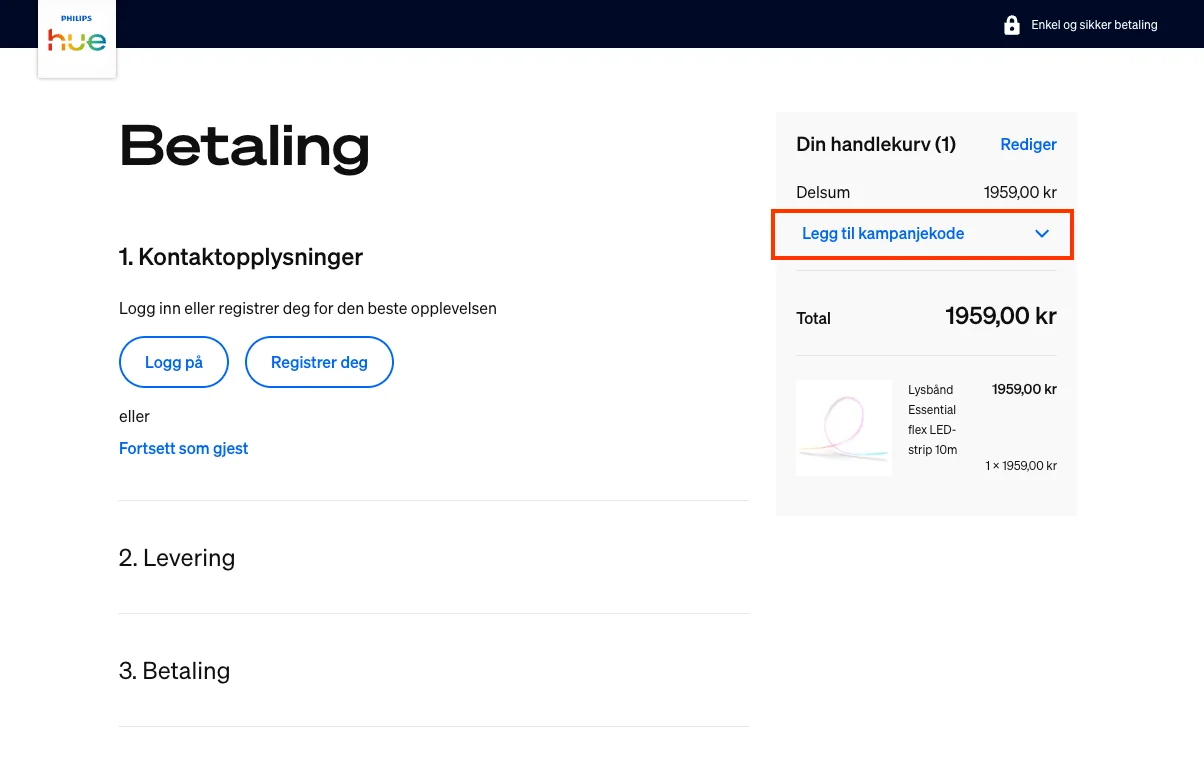 Slik bruker du rabattkoden - Philips Hue