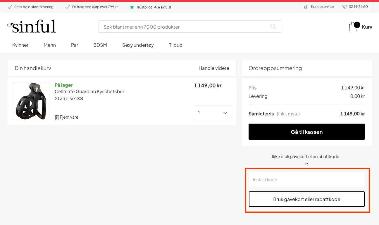 Slik bruker du rabattkoden - Sinful