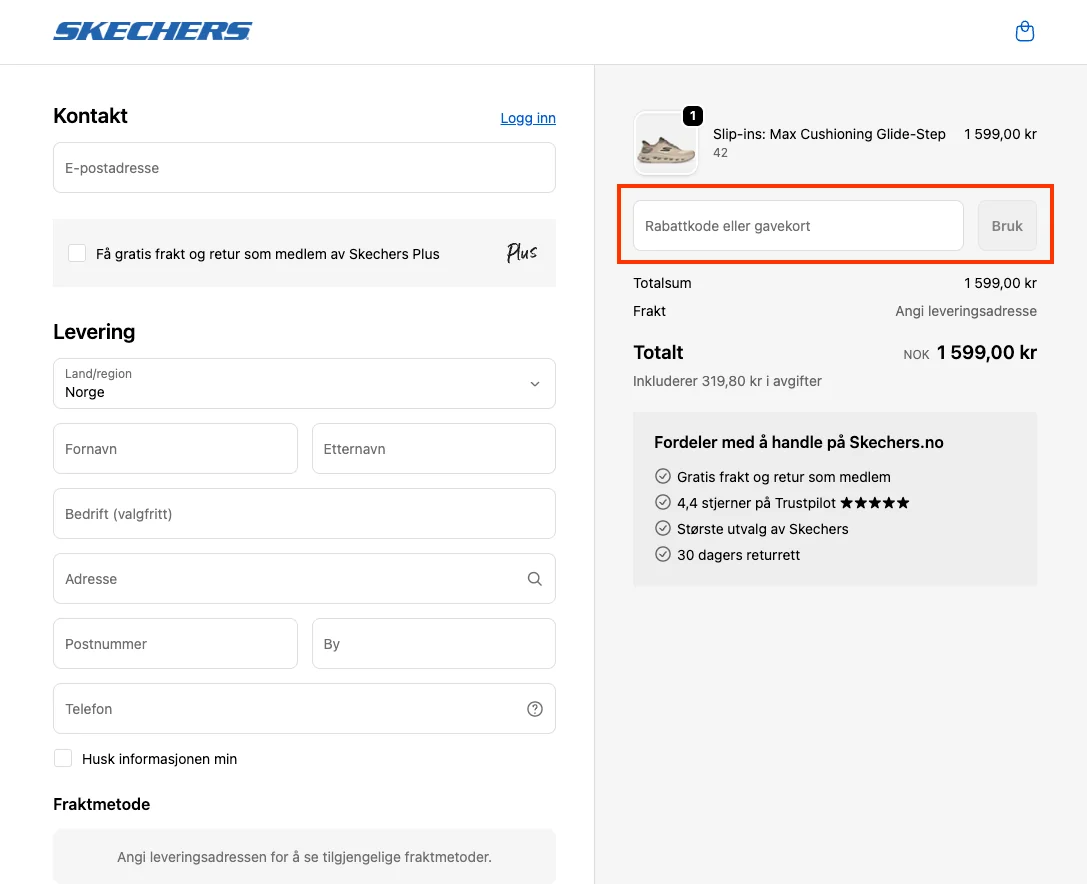 Slik bruker du rabattkoden - Skechers