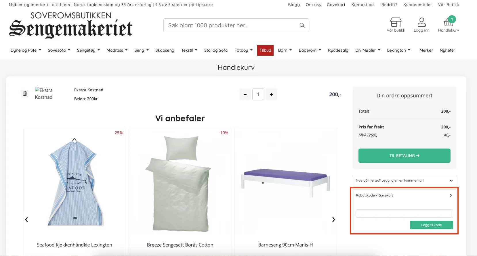 Slik bruker du rabattkoden - Soveromsbutikken