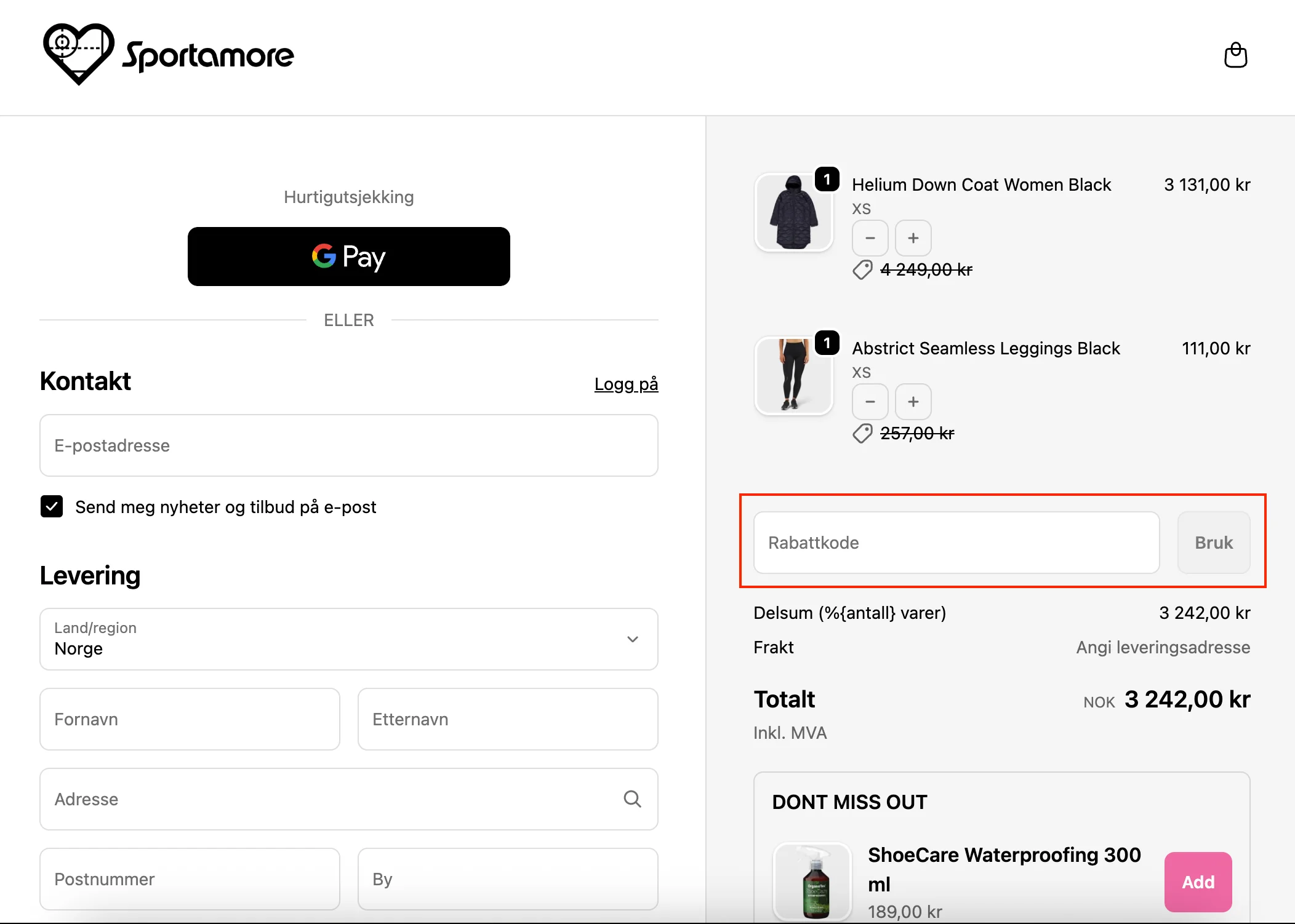 Slik bruker du rabattkoden - Sportamore