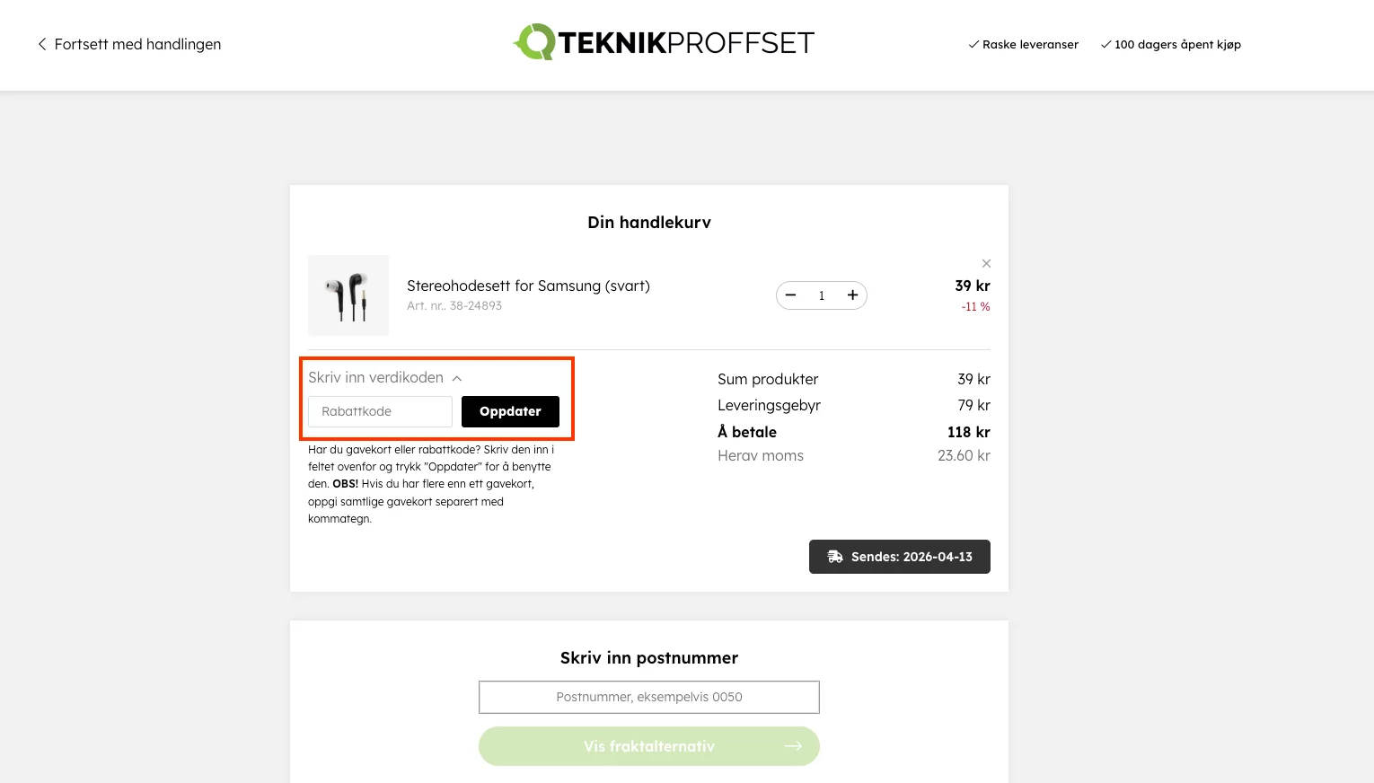 Slik bruker du rabattkoden - Teknikproffset