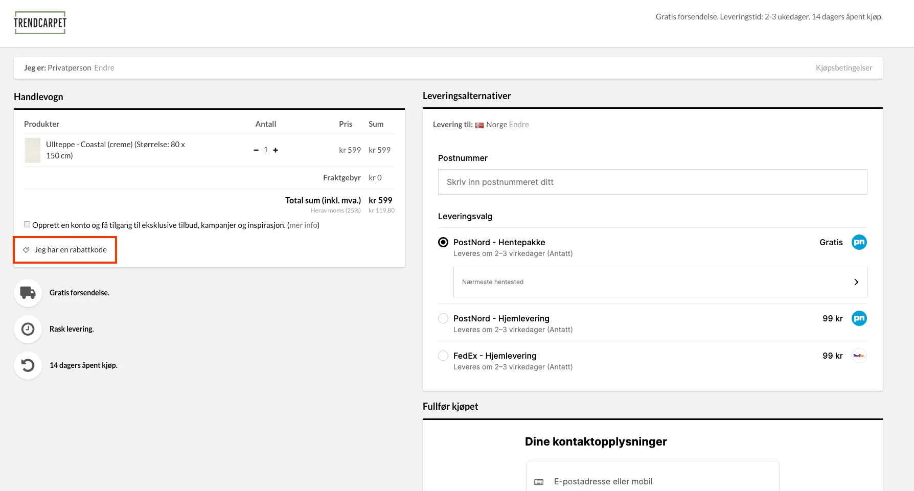 Slik bruker du rabattkoden - Trendcarpet