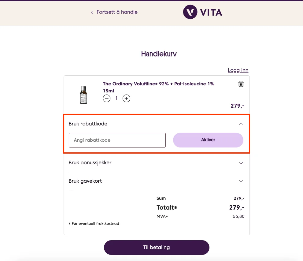 Slik bruker du rabattkoden - Vita