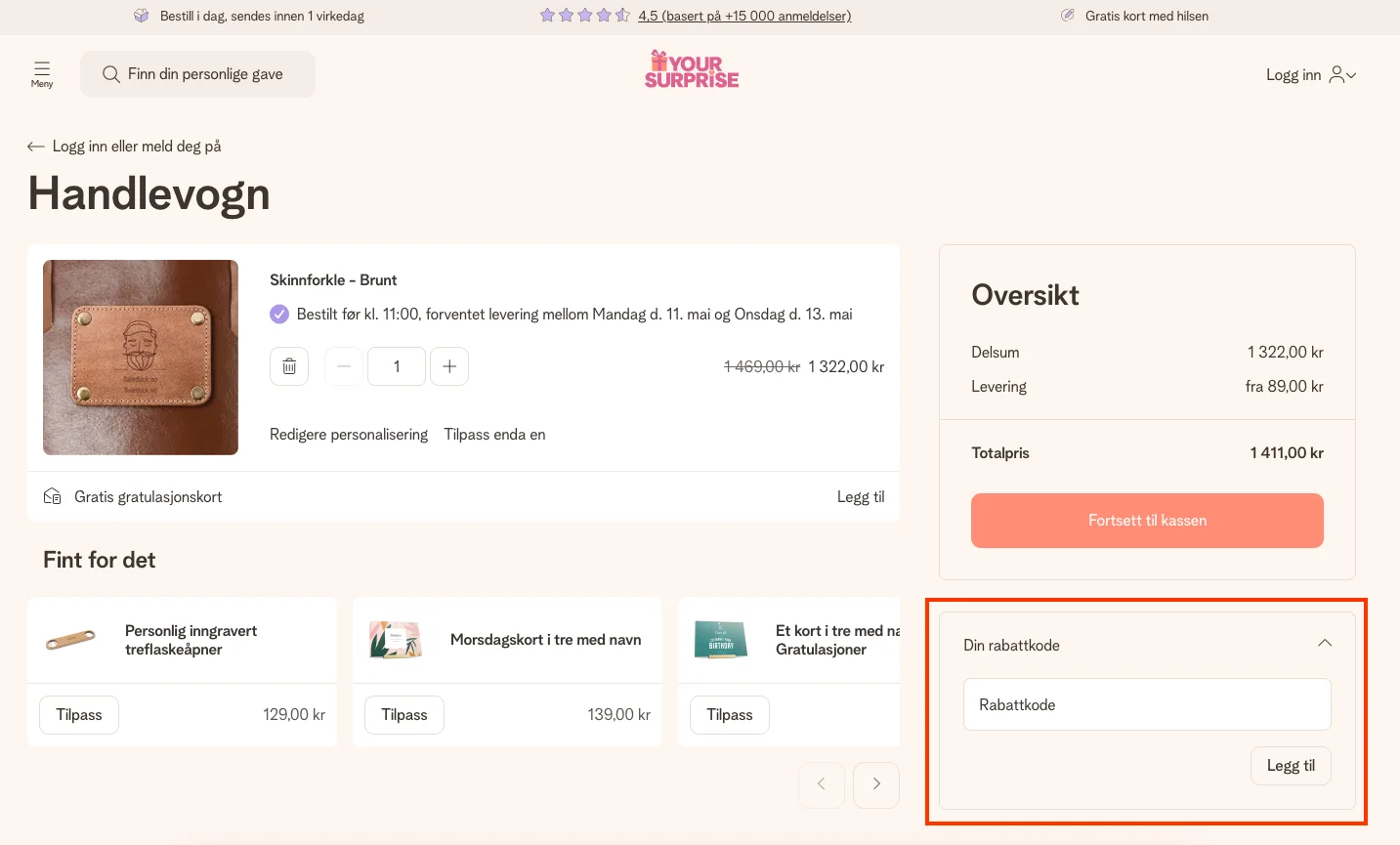 Slik bruker du rabattkoden - Yoursurprise